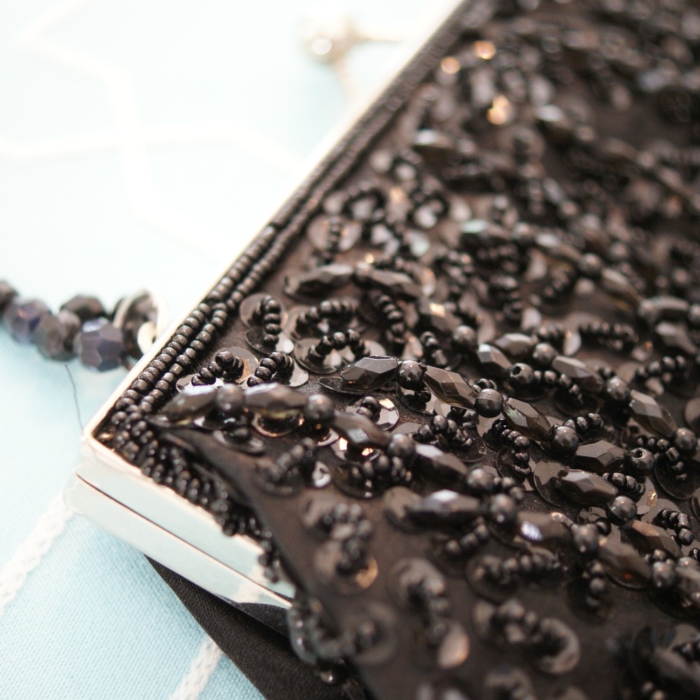 Black sequined clutch